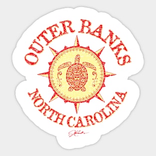 Outer Banks, North Carolina, Sea Turtle on Wind Rose Sticker